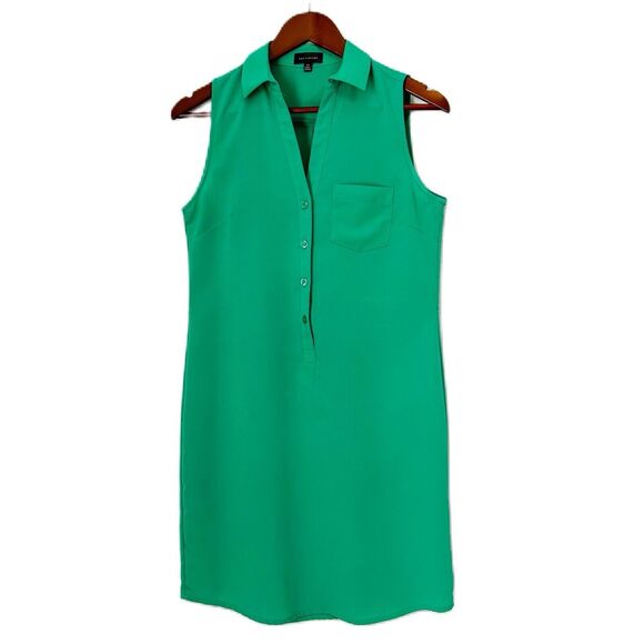 The Limited Shirt Dress Women XS Green Sleeveless Collar Preppy Classic Modest - Picture 1 of 12